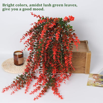 RECUTMS Artificial Monkey Hanging Plant Fake Artificial Eucalyptus Leaf Plants Faux UV Resistant Artificial Plants for Indoor Wall Room Decoration Home Backgarden Yard Porch Outdoor Decor(Orange)