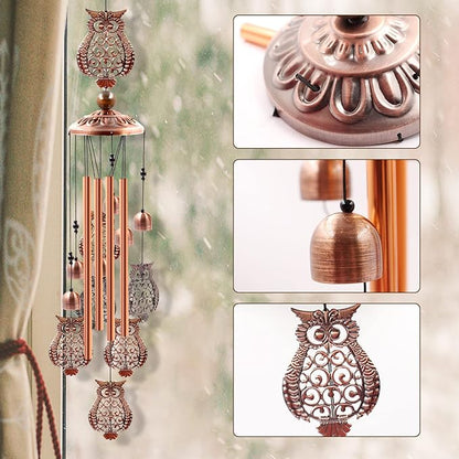 Wind Chimes Outdoor Clearance, Ukulork Owl Aluminum Tube Windchime with S Hook,Patio Garden Decor, Housewarming Gift.