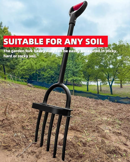 Garden Fork, Pitchforks for Digging Composting Spading, Long Hand Tiller & Cultivator - 5 Tine, 45 inches