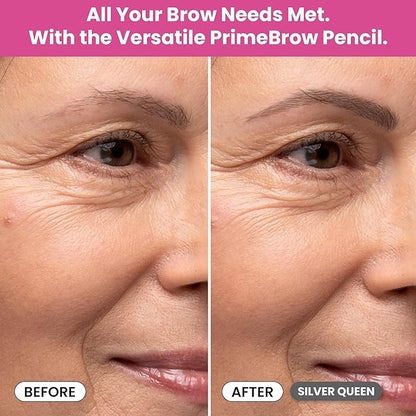PrimeBrow Pencil for Mature Women – Ultra-Precise Tip for Natural, Hair-Like Strokes – Smudge-Proof & Long-Lasting Wear – Great for Thinning, Sparse, or Graying Brows (Silver Queen)