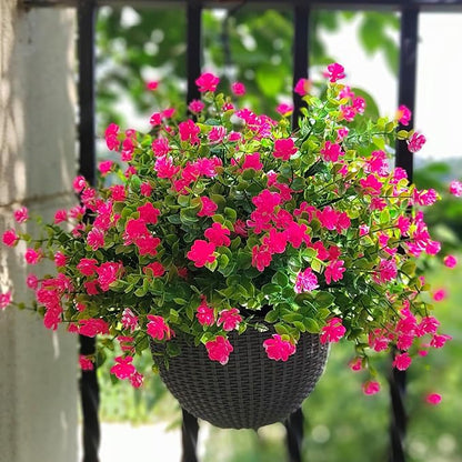 12 Bundles Artificial Flowers for Outdoors, UV Resistant Fake Flowers with Plastic Plants, Faux Flowers for Outside Window Box Front Porch Hanging Planter Decor (Pink)