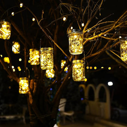 Cooo 12 Pack Christmas Decorations Solar Lanterns Outdoor Waterproof Upgraded Crystal Glass Solar Mason Jar Lights 30 LED 215% Larger SolarPanel（Just a Little More,Get Double The Delight-Warm White）