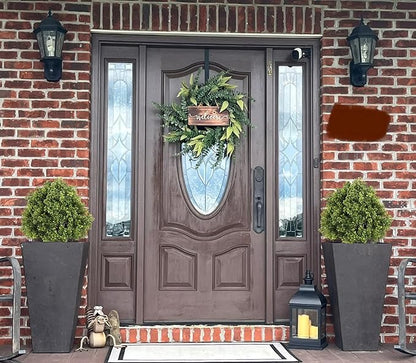 24" Faux Boxwood Plants Outdoor, Artificial Topiary Ball Trees Set of 2, UV Resistant Fake Potted Evergreen Realistic Greenery Bushes Shrubs for Outside Front Porch Planter Patio Indoor Decor 2ft Tall