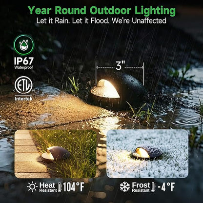 Low Voltage LED Well Landscape Lights - 12V Outdoor IP67 Ground Light, 5 Color Temperature Selectable In-Ground Light, ORB Aluminum for Path Backyard House 3W 170LM 8 Pack
