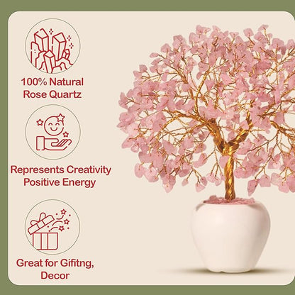 YATSKIA Rose Quartz Crystals Tree, Crystals and Healing Stones, Pink Crystal Tree, Office Decor for Women, Birthday Gifts for Women, Crystal Decor, Spiritual Gifts