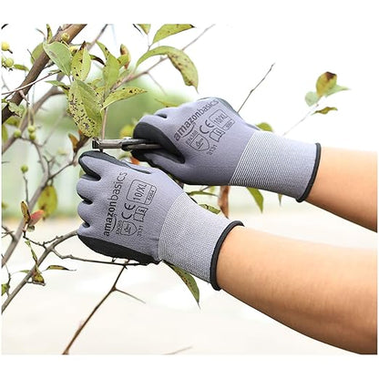 Amazon Basics Micro-Foam Nitrile Coated Work Gloves, Nylon Liner Fiber, Touch Screen, Grey, Size 10/XL, 12-Pair