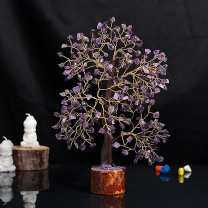 Wisdom Stone Crystal Tree Handmade Healing Gemstone for Home, Office, & Desk Decor Sister Women MOM Birthday Gifts Positive Energy & Good Luck (Wisdom Stone Tree (Amethyst) (Purple)
