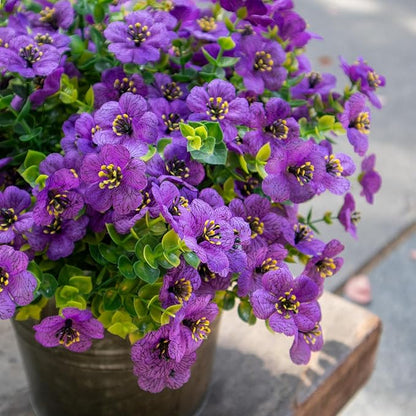 Faux Flowers for Outdoor Planters, Artificial Flowers for Outdoors, 12 Bundles Outdoor Indoor Uv Resistant, Artificial Flowers for Decoration, White Silk Faux Spring Flowers for Outside, Purple