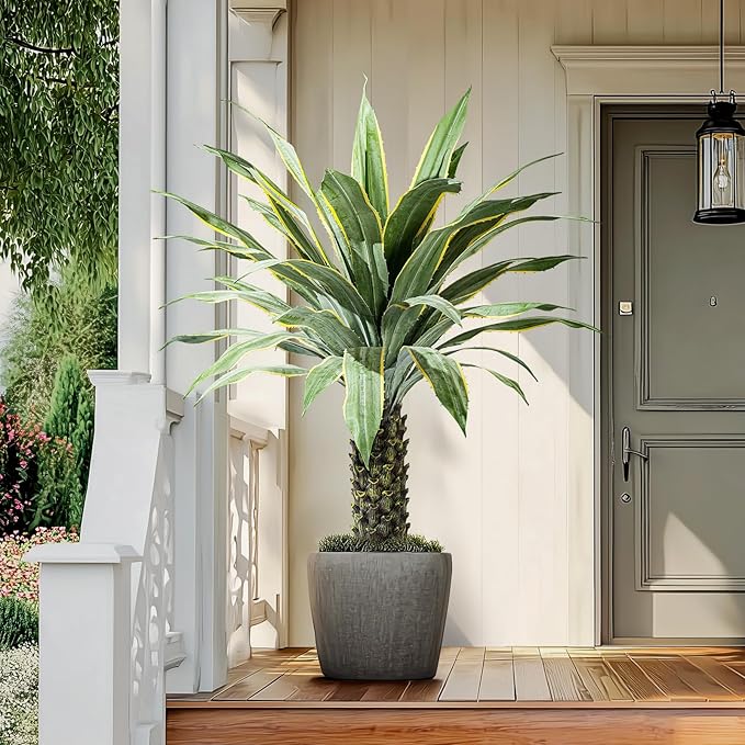 Artificial Agave Plant Potted Plants for Indoor Outdoor Fake Agave Tree in Pot Realistic Faux Tree with 42 Leaves for Home Living Room Office Garden Front Porch Patio Decor (61inch-1 Pc Potted Yellow)