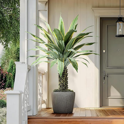Artificial Agave Plant Potted Plants for Indoor Outdoor Fake Agave Tree in Pot Realistic Faux Tree with 42 Leaves for Home Living Room Office Garden Front Porch Patio Decor (61inch-1 Pc Potted Yellow)