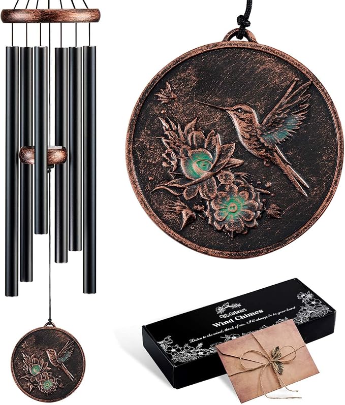Wind Chimes for Outside, Vintage Hummingbird Deep Tone Wind Chime Outdoor Clearance, Patio Porch Balcony Decoration, Garden Hanging Decor Gifts for Women Mom Grandma (34" Hummingbird)