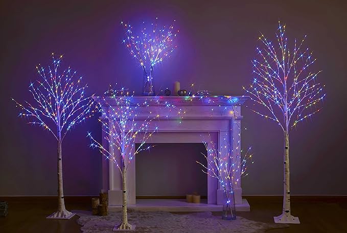 Hairui Lighted Birch Tree with 200L Multi Color and Warm White Fairy Lights 8 Functions 4FT, White Twig Tree with Lights for Indoor Outdoor Home Party Christmas Easter Decoration