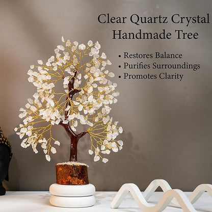 Clear Quartz Tree of Life for Home, Office, and Desk Décor | Handmade Bonsai for Clearity, Positive Energy & Focus | Perfect Concentration Gift for Mom