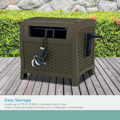 Suncast 175 ft. Wicker Style Resin Hose Hideaway with Hose Guide, Java, Mocha Brown
