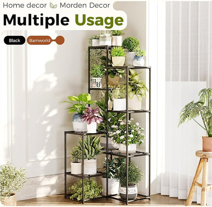Bamworld Plant Stand Indoor Outdoor Corner Plant Shelf 54.7" Tall Plant Table Metal Large Plant Holder for Multiple Plants Patio Balcony Garden Office Home Decor
