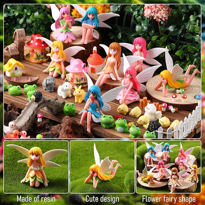150 Pcs Fairy Garden Accessories Miniatures Figures Kit Micro Landscape Resin Mushroom Animals Fake Pond Lawn Bridge Garden Decoration