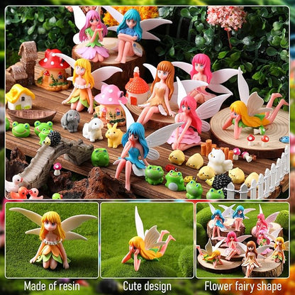 150 Pcs Fairy Garden Accessories Miniatures Figures Kit Micro Landscape Resin Mushroom Animals Fake Pond Lawn Bridge Garden Decoration