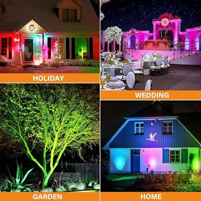 Halloween Christmas Spotlight Outdoor: 10W RGBW LED Landscape Lights Spot Lights Outdoor for Yard Garden Decor Spotlight, Landscape Lighting with 16 Color Changing and Remote IP68 Waterproof (8)