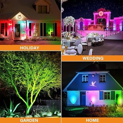 Halloween Christmas Spotlight Outdoor: 10W RGBW LED Landscape Lights Spot Lights Outdoor for Yard Garden Decor Spotlight, Landscape Lighting with 16 Color Changing and Remote IP68 Waterproof (8)