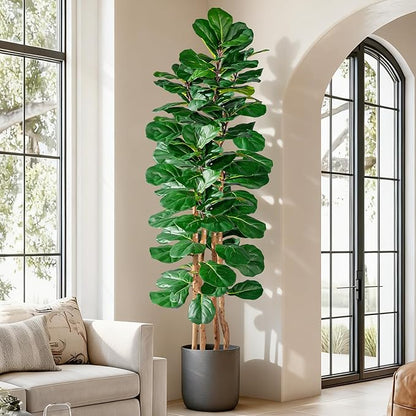 Artificial Fiddle Leaf Fig Tree 6FT, Faux Fig Tree Indoor with Natural Wood Trunk & Realistic Leaves with Moss Pot Fake Ficus Tree Large Faux Floor Plant for Living Room Home Decor, House Plant