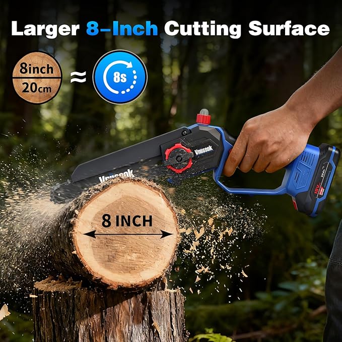 Mini Chainsaw 8 inch Cordless - Upgraded Handheld Electric Chainsaw with 2 Pack Batteries and Charger, Electric Power Chain Saw with Oiler, Garden Tools for Tree Trimming Wood Cutting