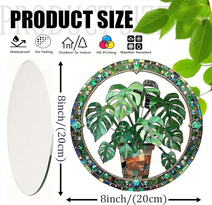 2 Pcs Stained Monstera Plant Window Hanging Ornament, Plant Suncatcher, 8 Inch Acrylic Suncatcher, Window Hanging Indoor Wall Art Christmas Home Decor Suncatchers Ornaments Gifts