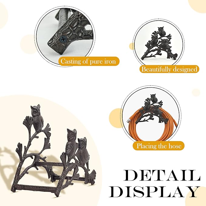 Owl Hose Holder Wall Mount – Decorative Cast Iron Garden Hose Hanger for Outside Wall, Heavy Duty Vintage Hose Reel for Patio, Yard, or Villa (9.84"x10.23"x5.7")