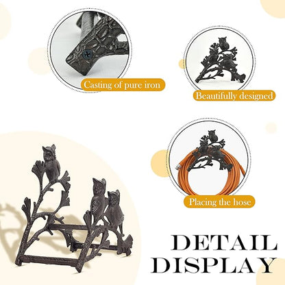 Owl Hose Holder Wall Mount – Decorative Cast Iron Garden Hose Hanger for Outside Wall, Heavy Duty Vintage Hose Reel for Patio, Yard, or Villa (9.84"x10.23"x5.7")