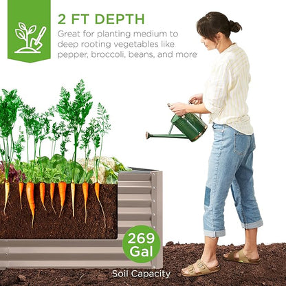 Best Choice Products 6x3x2ft Outdoor Metal Raised Garden Bed, Deep Root Box Planter for Vegetables, Flowers, Herbs, and Succulents w/ 269 Gallon Capacity - Taupe