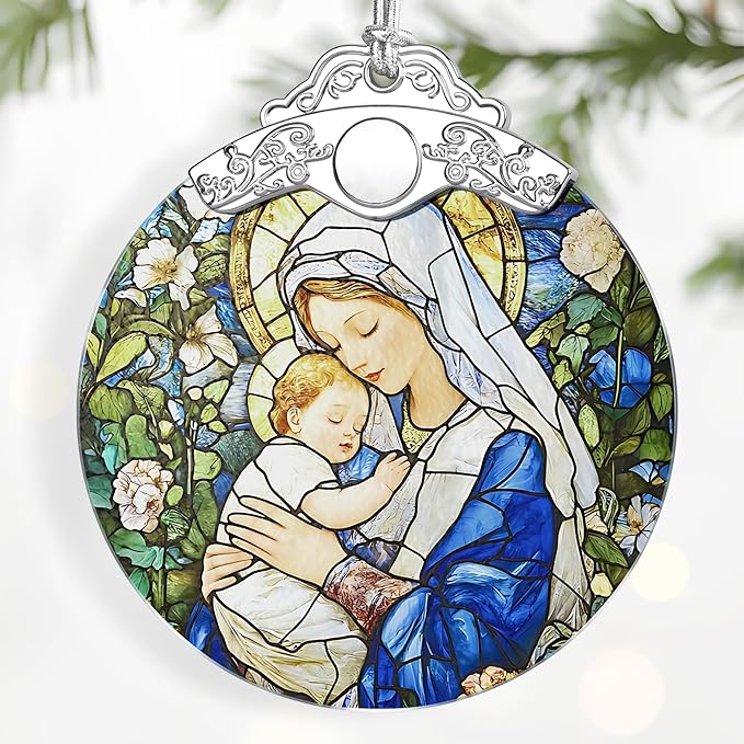 Christian Religious Virgin Mary Ornament – Christmas Decoration & Christmas Ornament; Stained Glass Holiday Decoration (Holiday Present, Bauble Present, Gift Idea, Gift Exchange) | Heirloom Keepsakes