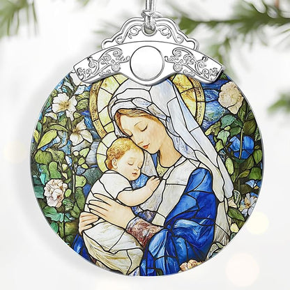 Christian Religious Virgin Mary Ornament – Christmas Decoration & Christmas Ornament; Stained Glass Holiday Decoration (Holiday Present, Bauble Present, Gift Idea, Gift Exchange) | Heirloom Keepsakes