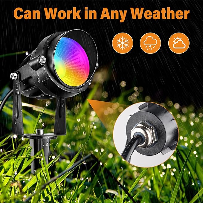 Halloween Christmas Spotlight Outdoor: 10W RGBW LED Landscape Lights Spot Lights Outdoor for Yard Garden Decor Spotlight, Landscape Lighting with 16 Color Changing and Remote IP68 Waterproof (8)