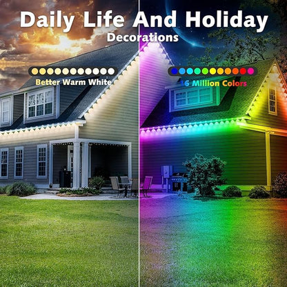 SINLEY 200FT Permanent Outdoor RGB Lights,Waterproof Smart LED Eaves Lights with App/Remote Control,for Christmas and All Holiday Decor,Daily and Accent Lighting,House Roof and Garden Lighting