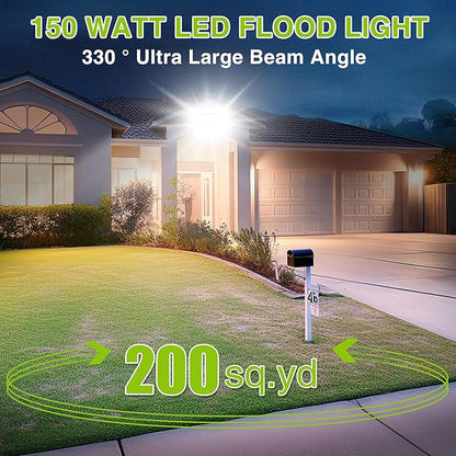 LED Flood Light Outdoor, STASUN 150W 15000lm 6000K Daylight White IP66 Waterproof, Commercial Parking Lot Light,3 Heads for Yard Street Stadium House Floodlight Bright Security Lights for Outdoor Area