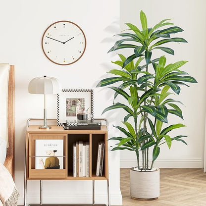 6Ft Dracaena Plant Artificial Tree Fake Tropical Floor Plants Potted (Real Touch) Artificial Silk Tree Leaf Faux Trees Black Tall Planter for Home Office Living Room Indoor Outdoor Decor（2Pack）