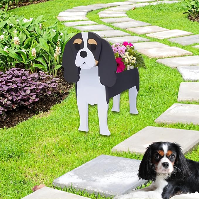 Cavalier King Charles Spaniel Dog Planter Plant Pots,Cute Large Dog Flower Planter,Gifts for Pet Lovers,Unique Animal Plant Pots,Office,Indoor Outdoor Garden Decor(9.84 * 10.24 * 16in)