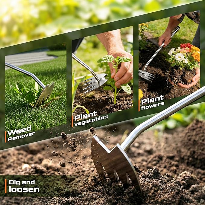 2025 Upgraded Weed Puller Tool, 4-Tooth Manganese Steel Manual Weeders, Portable Garden Weed Remover Tools for Vegetable Gardening Backyard Farm Planting & Weeding