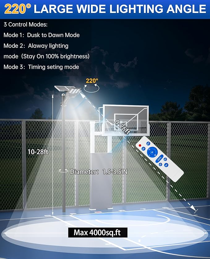 JAYNLT Y-11000W Solar Street Lights Outdoor,850000LM 6500K High Powered Commercial Parking Lot Lights Dusk to Dawn, Waterproof Solar Security Flood Lights for Driveways, Basketball Courts
