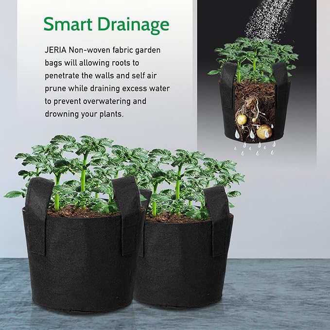 JERIA 12-Pack 20 Gallon, Vegetable/Flower/Plant Grow Bags, Aeration Fabric Pots with Handles (Black), Come with 12 Pcs Plant Labels