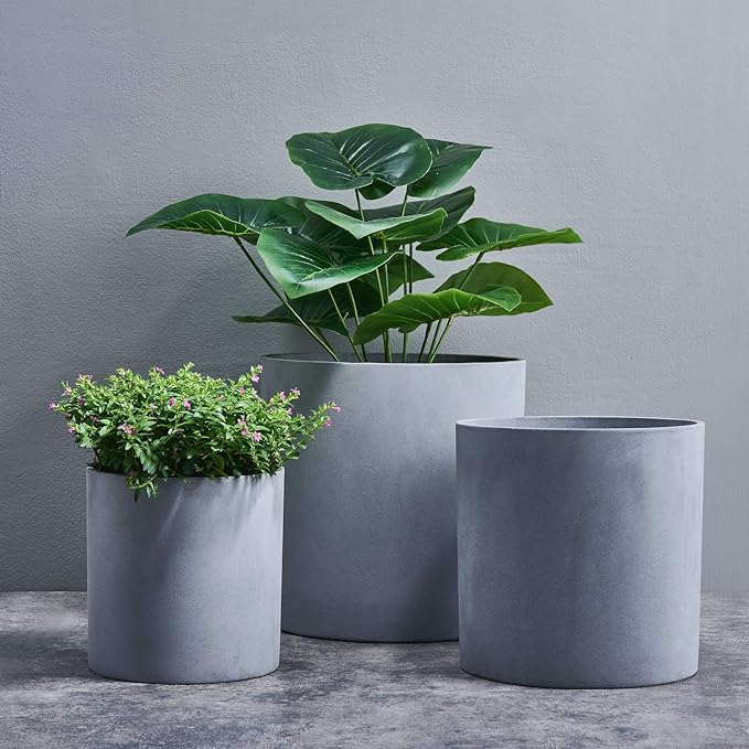 FaithLand Plant Pot 8 inch - Perfectly Fits Mid-Century Modern Plant Stand - Drainage Plug and Drainage Mesh Screen - Gray Planter Pot