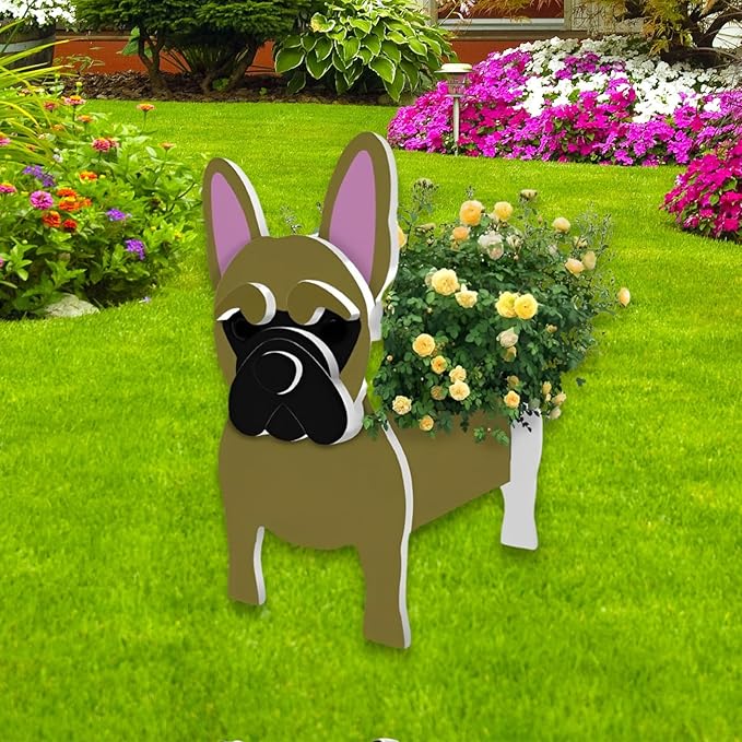 Yellow French Bulldog Dog Planter Plant Pots,Cute Dog Flower Planter,Gifts for Pet Lovers,Unique Animal Plant Pots,Office,Indoor Outdoor Garden Decor(9.45 * 6.3 * 13.35in)