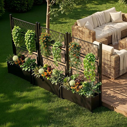 Metal Planter Box with Trellis and Wheels, 72"x46"x16" Large Outdoor Garden Planter for Climbing Plants, Vegetables & Vines, Includes Drainage Holes and Privacy Screen, Black