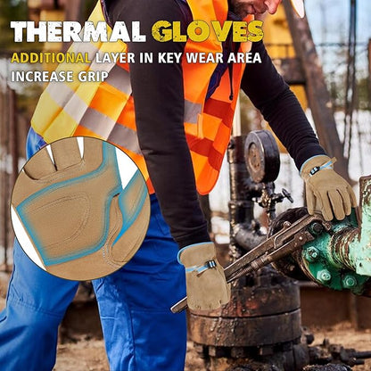 HLDD HANDLANDY Winter Work Gloves, Insulated Leather Work Glove with Abrasion Protection & Thinsulate Lining for Cold Weather