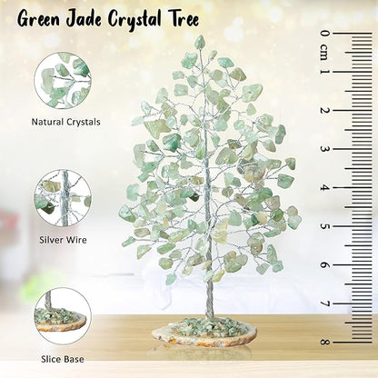 Green Jade Chakra Tree of Life - Crystal for Positive Energy, Geode Agate Slice Base, Handmade Gemstone Bonsai - Feng Shui Decor, Wire Money Tree - Green Healing Crystals, Spiritual Gift
