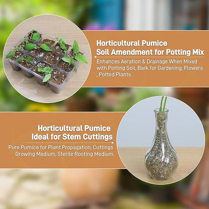 Horticultural Pumice for Plants, 8 Quarts Bag （14.4 IB） Natural Soil Amendment, 1/4" Particle Size for Succulent, Cactus, Bonsai Tree, Orchid Potting Mix