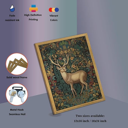 SAMHOU Framed 3D Textured Deer Wall Art, Reindeer Deer Hand Drawn Sandstone Wall Decor, Vintage Christmas Wall Art Decor for Bathroom Living Room Bedroom Holiday Gift 16x24 inch