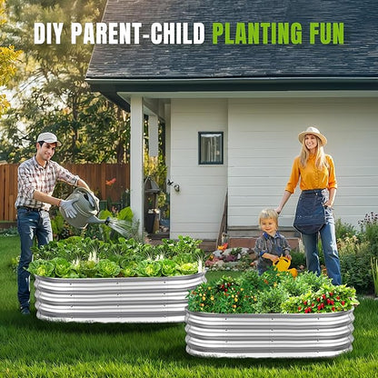 Sponvatt Raised Garden Bed - Outdoor Galvanized Raised Garden Bed Planter Boxes, Large Oval Metal for Gardening Planter Box Kit,Suitable for Vegetables,Herbs, and Flowers Silver (6x3x1 Ft)