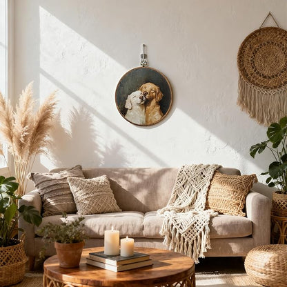 DEQSX Vintage Golden Retriever Round Wall Art, Golden Retriever Gifts for Women, Cute Cottagecore Farmhouse Dog Wall Decor Canvas Prints Posters for Home Bedroom Living Room, 10x10 Inches