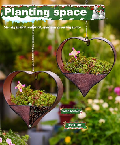Metal Plant Hangers Indoor and Outdoor: Christmas Birthday Gifts for Women Mom Wife Garden Lovers - Heart Shape Hanging Planters Perfect for Window Wall Living Room Office Decor(2 Pack)
