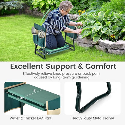 Giantex Garden Kneeler & Seat, Folding Gardening Stool, Portable Garden Bench with EVA Foam Pad, Heavy-Duty Metal Frame, Gardening Gift for Women Men Seniors (Holds 330 LBS) (with 2 Bags)